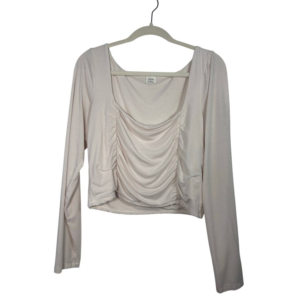 Aritzia Wilfred Lydia Ruched Square Neck Long Sleeve Top Cream White Coquette XL